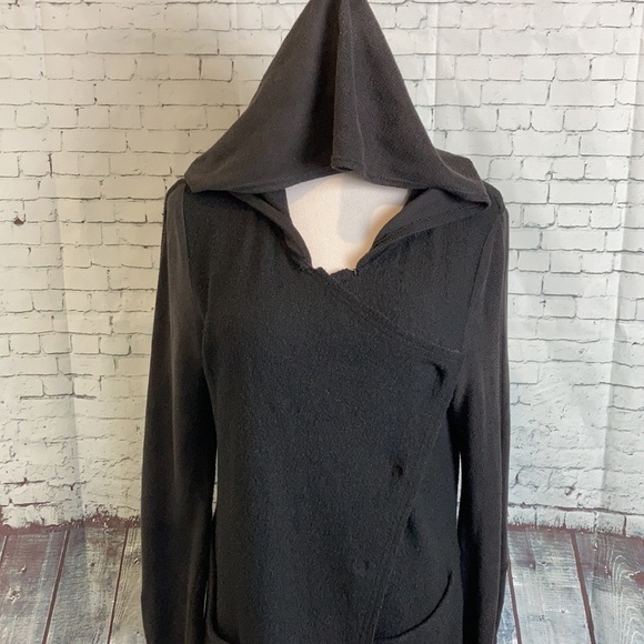 Free People Coat Black Drippy Wool Jacket S Asymmetrical Granola  Boho Festival - Picture 6 of 16